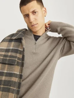 JPRBLAMILANO STITCH KNIT HALF ZIP SN greige