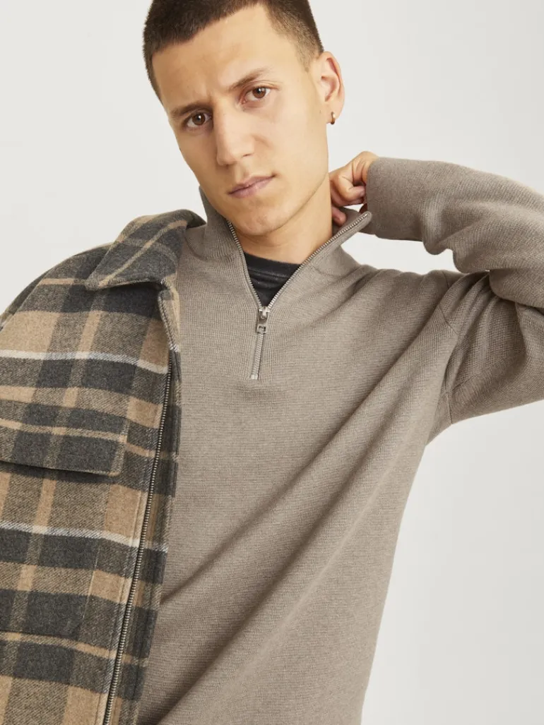 JPRBLAMILANO STITCH KNIT HALF ZIP SN greige