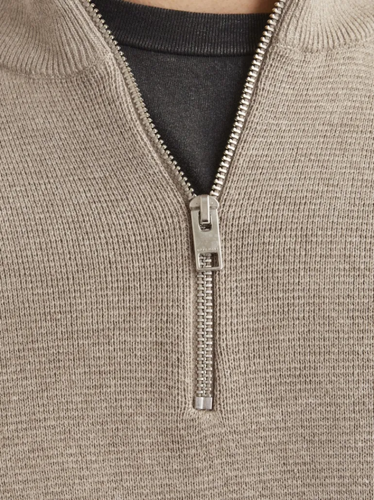 JPRBLAMILANO STITCH KNIT HALF ZIP SN greige