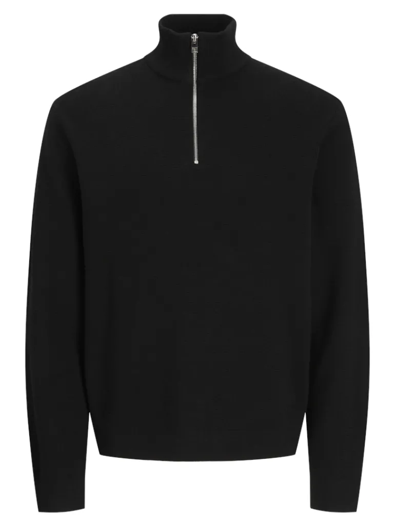 JPRBLAMILANO STITCH KNIT HALF ZIP SN black