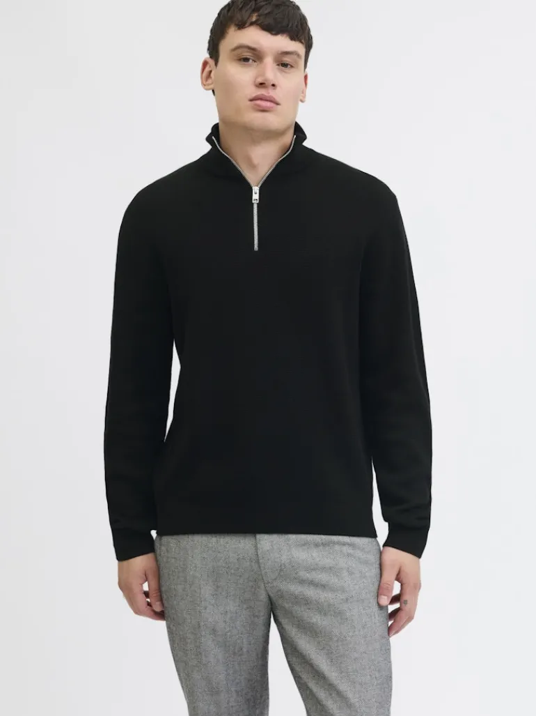 JPRBLAMILANO STITCH KNIT HALF ZIP SN black