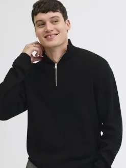 JPRBLAMILANO STITCH KNIT HALF ZIP SN black