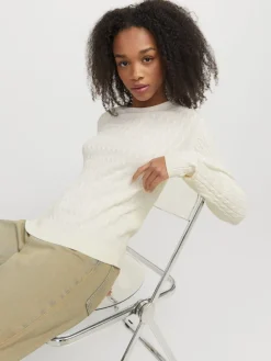 JXCARA COMFY CABLE CREW NECK KNIT vanilla ice