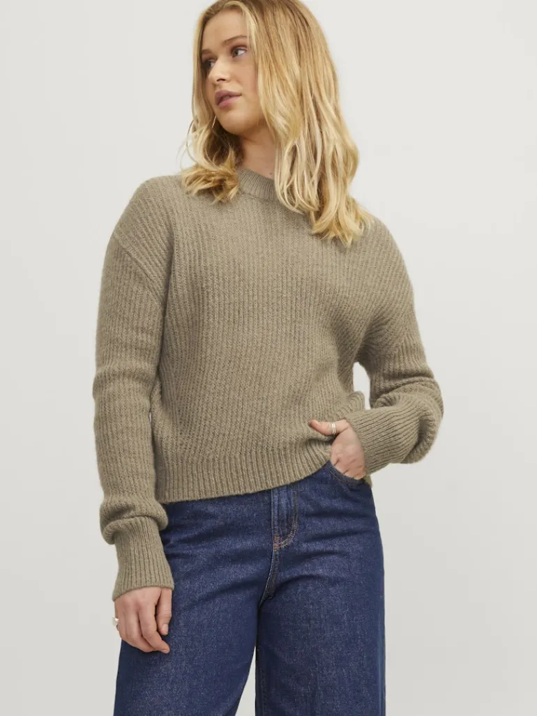 JXEMBER FLUFFY CREW NECK KNIT brindle