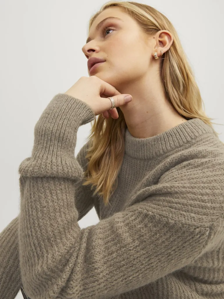 JXEMBER FLUFFY CREW NECK KNIT brindle