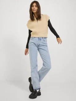 JXFLORENCE TWIST HALF ZIP VEST KNIT SN beige