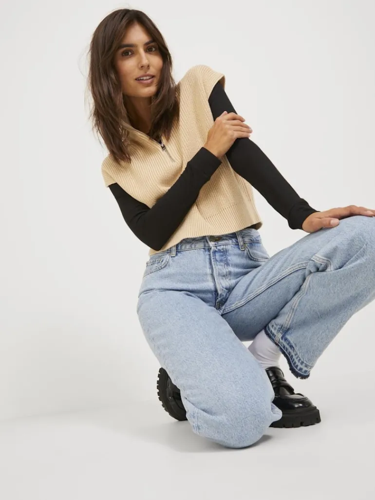 JXFLORENCE TWIST HALF ZIP VEST KNIT SN beige