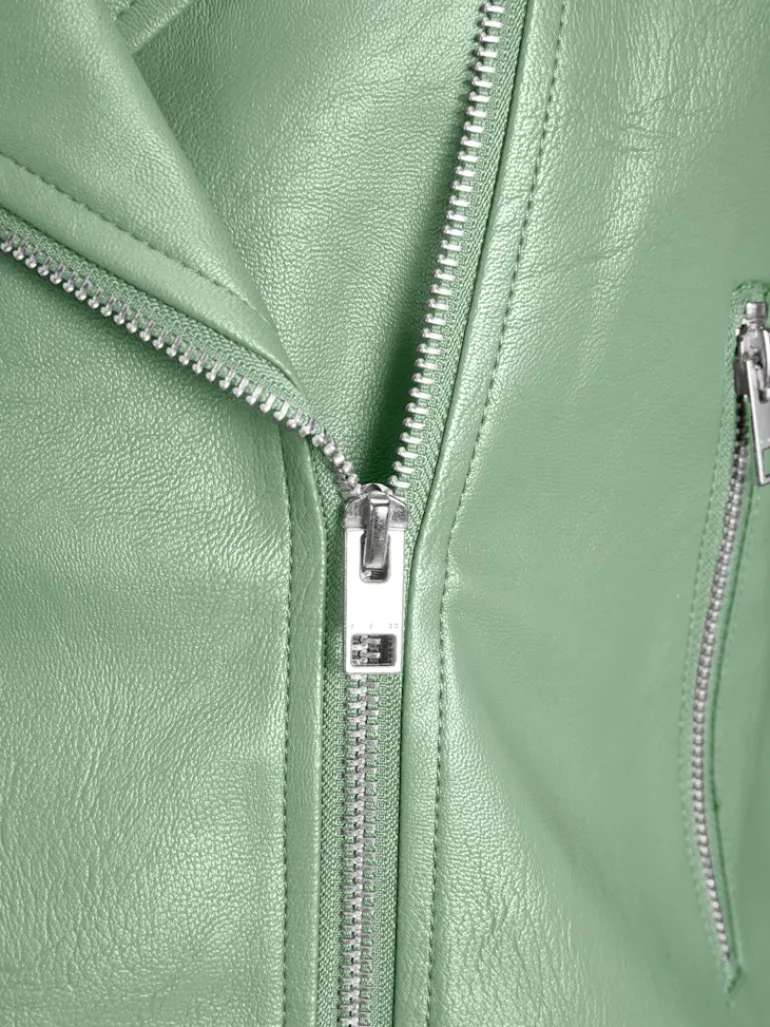 JXGAIL FAUX LEATHER BIKER JACKET NOOS smoke green