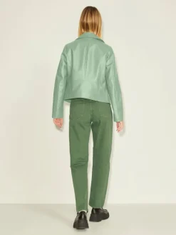JXGAIL FAUX LEATHER BIKER JACKET NOOS smoke green
