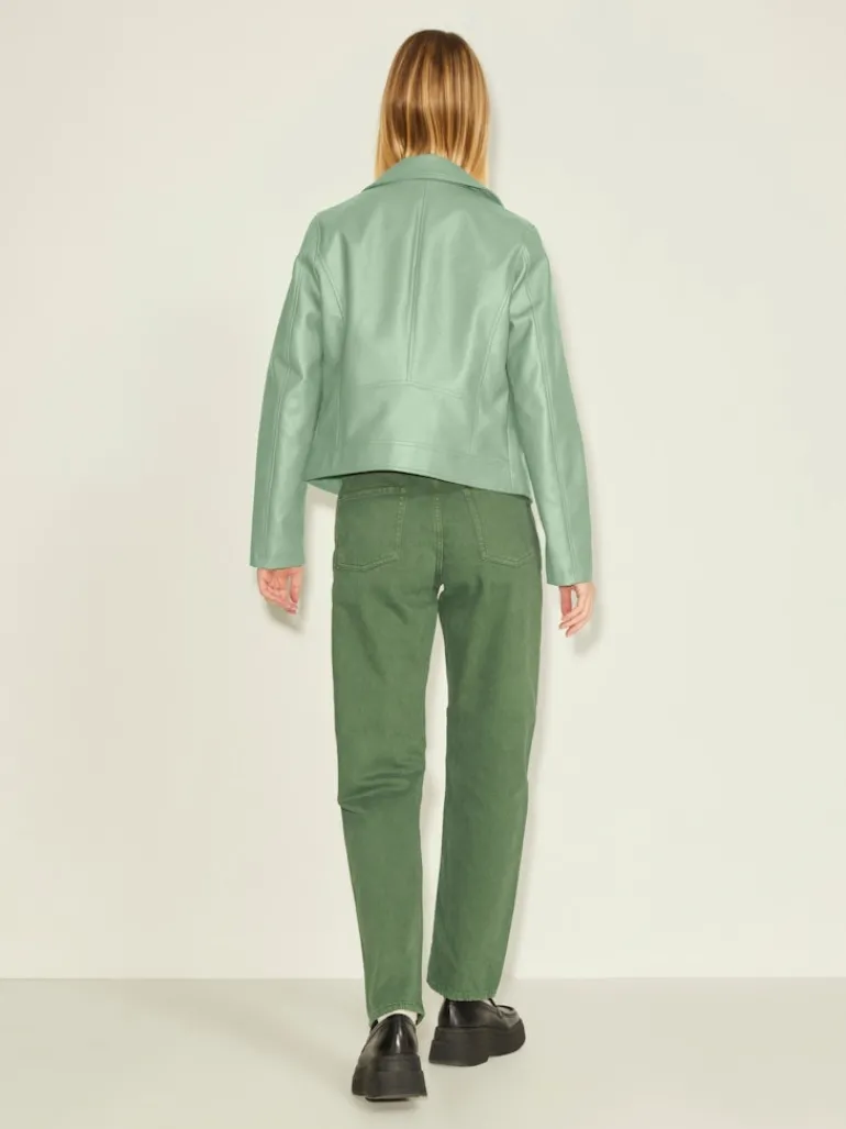 JXGAIL FAUX LEATHER BIKER JACKET NOOS smoke green