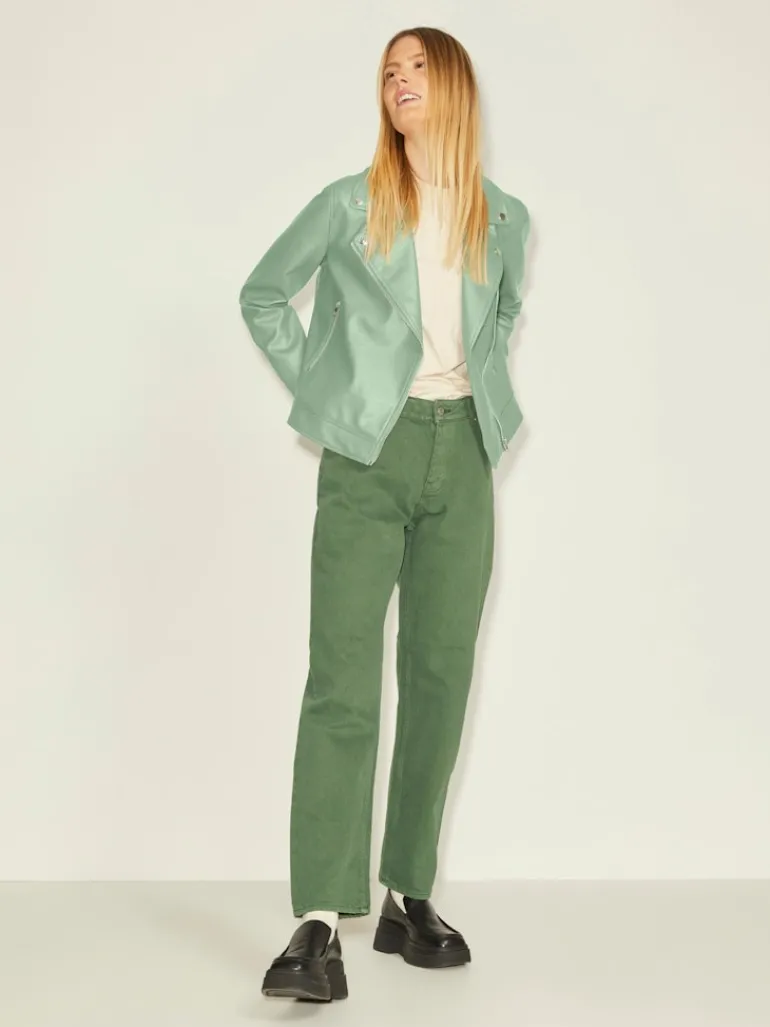 JXGAIL FAUX LEATHER BIKER JACKET NOOS smoke green