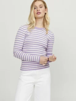 JXJODI TIGHT STRIPE CREW NECK KNIT NOOS lilac breeze
