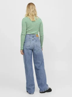 JXJODI TIGHT STRIPE CREW NECK KNIT NOOS medium green