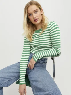 JXJODI TIGHT STRIPE CREW NECK KNIT NOOS medium green