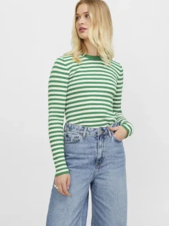JXJODI TIGHT STRIPE CREW NECK KNIT NOOS medium green