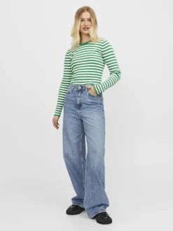 JXJODI TIGHT STRIPE CREW NECK KNIT NOOS medium green