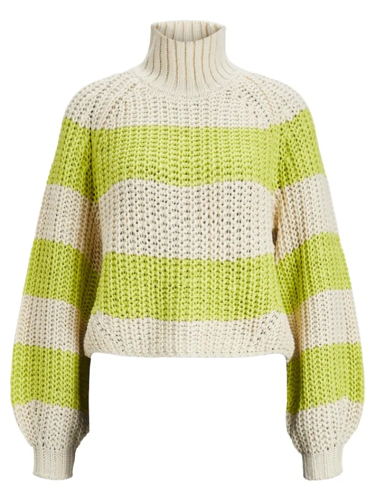 JXKELVY CHUNKY STRIPE HIGH NECK KNIT SN bone white
