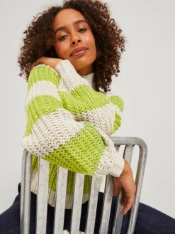 JXKELVY CHUNKY STRIPE HIGH NECK KNIT SN bone white