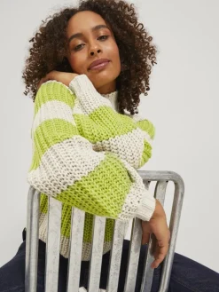 JXKELVY CHUNKY STRIPE HIGH NECK KNIT SN bone white