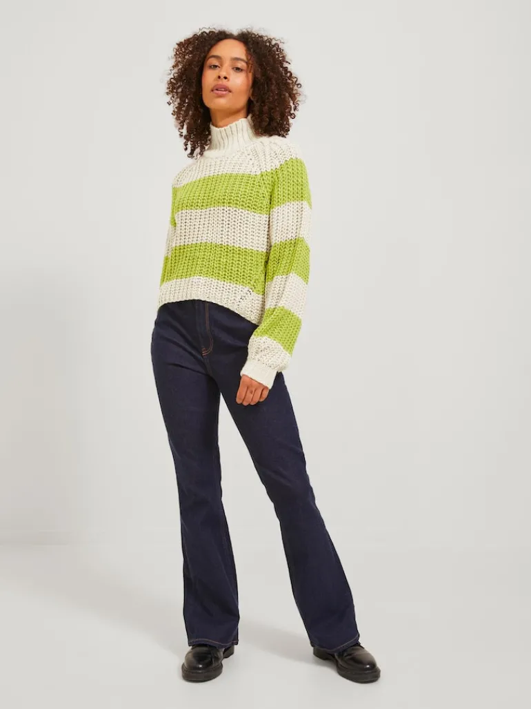 JXKELVY CHUNKY STRIPE HIGH NECK KNIT SN bone white