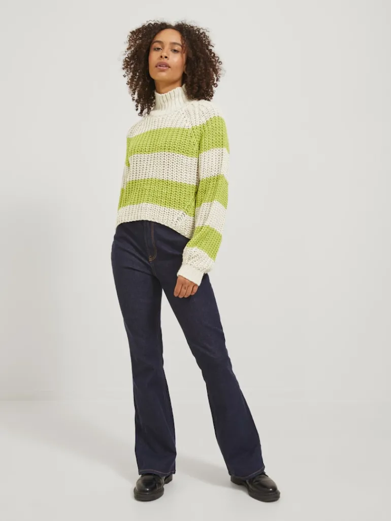 JXKELVY CHUNKY STRIPE HIGH NECK KNIT SN bone white