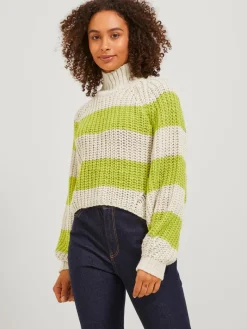 JXKELVY CHUNKY STRIPE HIGH NECK KNIT SN bone white