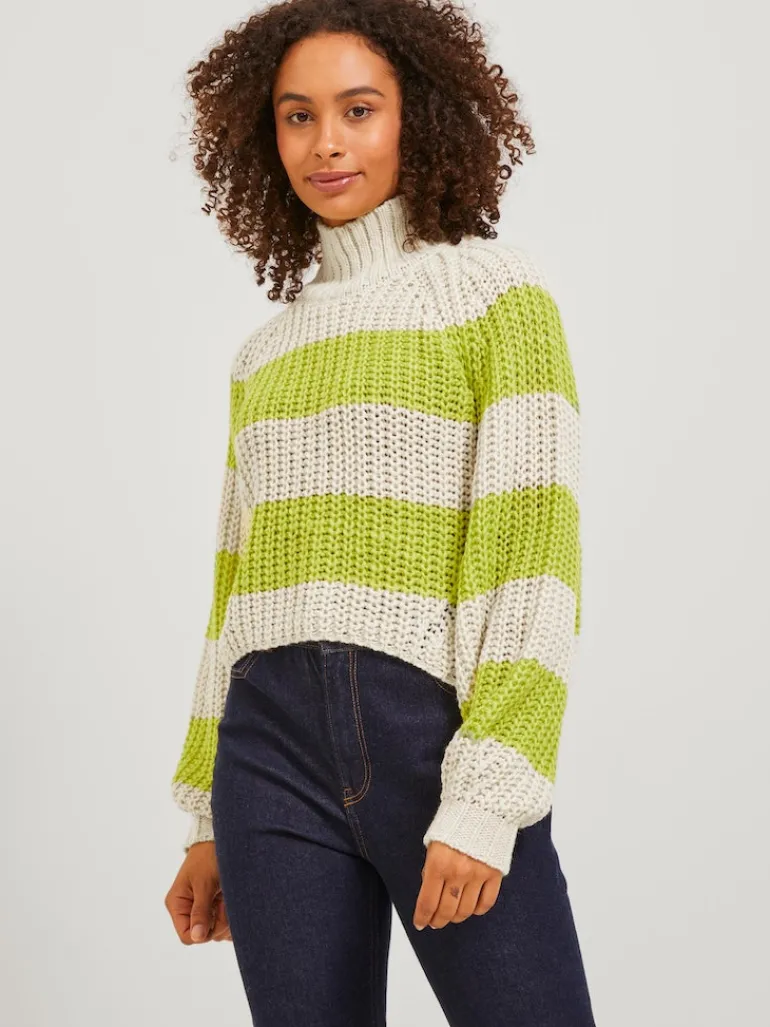 JXKELVY CHUNKY STRIPE HIGH NECK KNIT SN bone white