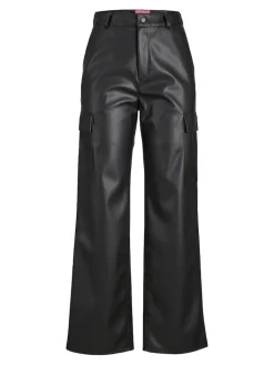JXKENYA FAUX LEATHER CARGO PANTS black