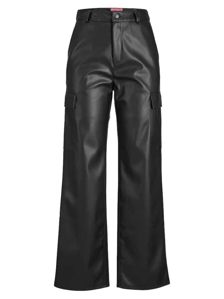 JXKENYA FAUX LEATHER CARGO PANTS black