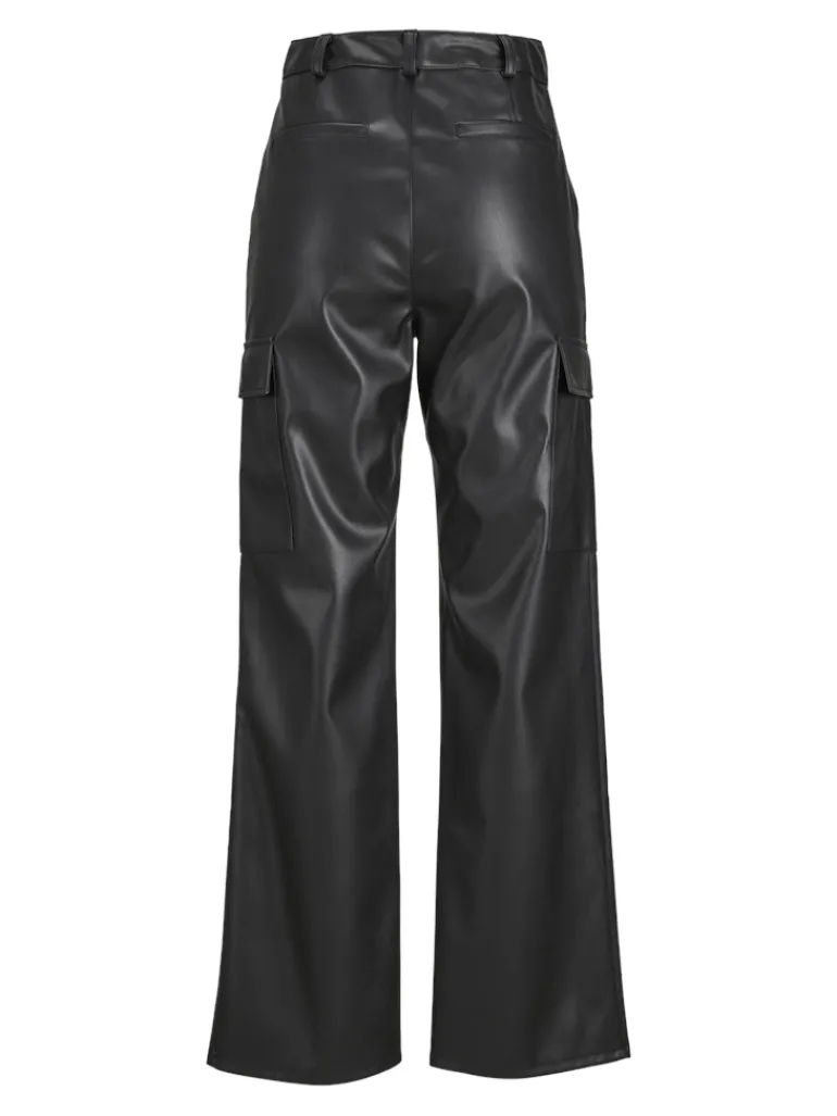 JXKENYA FAUX LEATHER CARGO PANTS black
