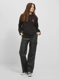 JXKENYA FAUX LEATHER CARGO PANTS black
