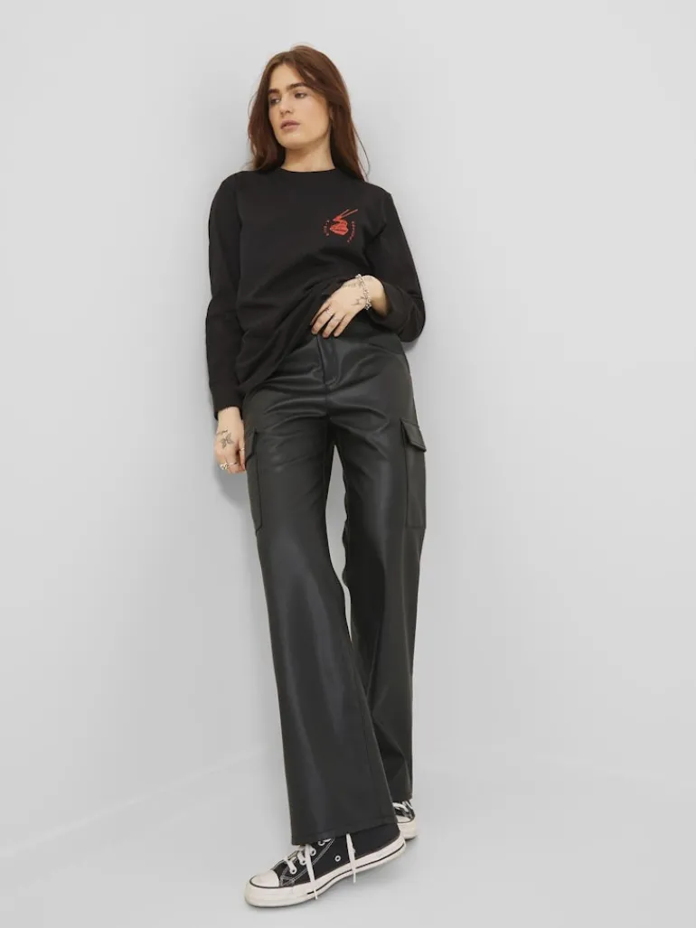 JXKENYA FAUX LEATHER CARGO PANTS black