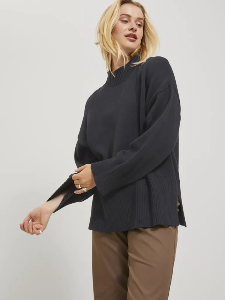 JXSIANA TWIST HIGH NECK KNIT NOOS black