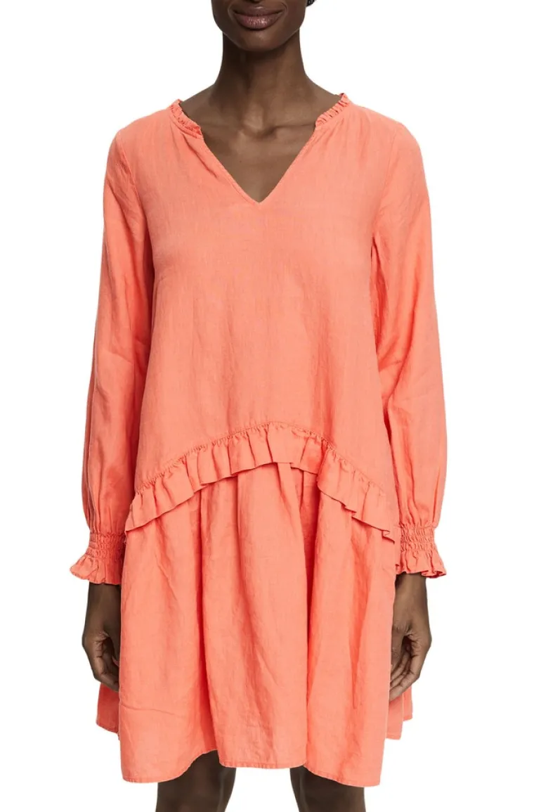 Kleid aus 100% Leinen coral orange