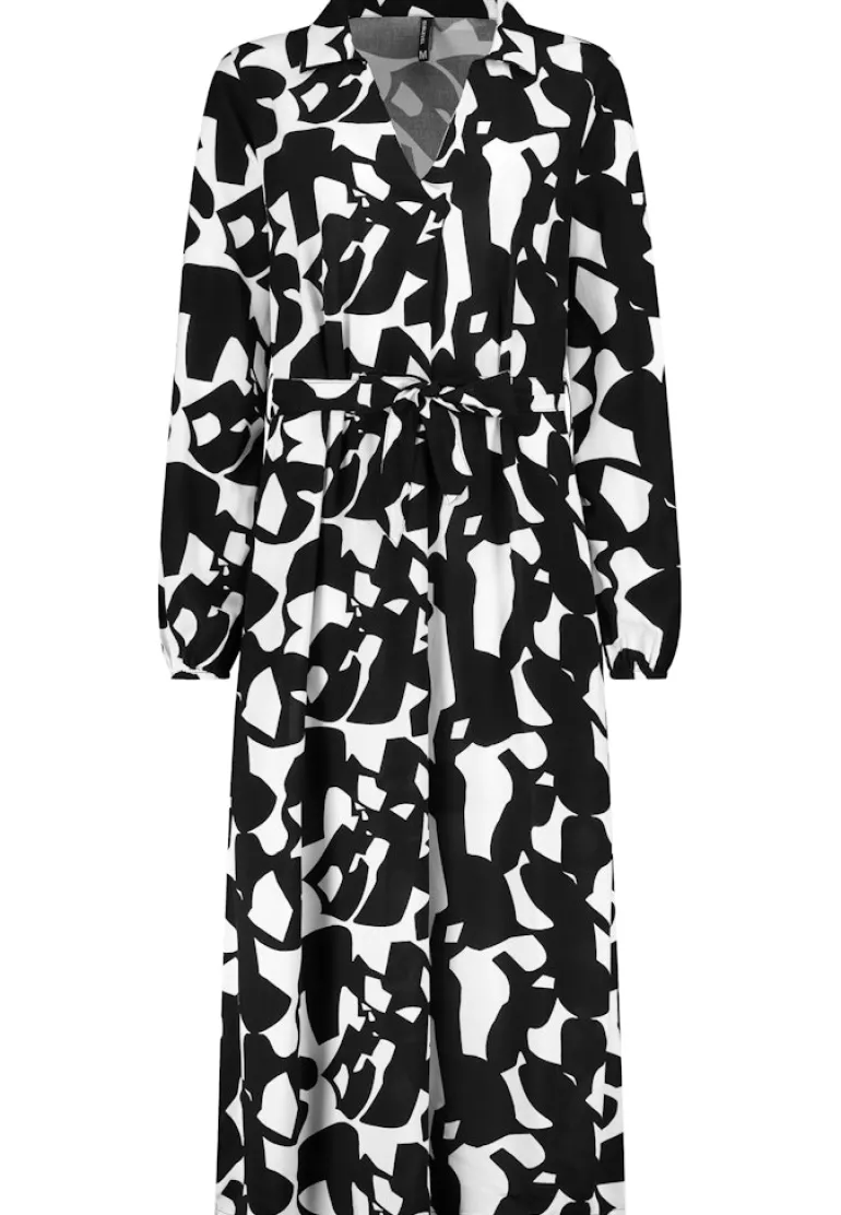 Kleid mit Bindegürtel graphics: black-offwhite