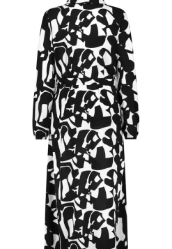 Kleid mit Bindegürtel graphics: black-offwhite