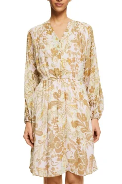 Kleid mit floralem Print beige