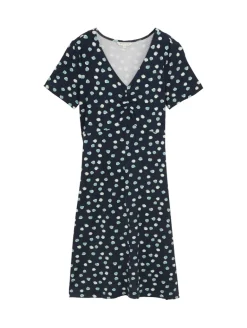 Kleid mit Raffungen navy green dots
