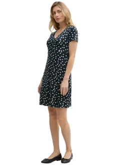 Kleid mit Raffungen navy green dots
