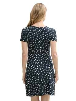 Kleid mit Raffungen navy green dots