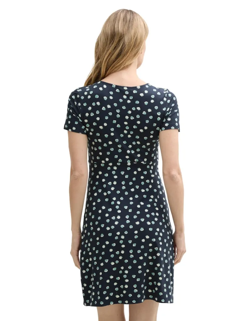 Kleid mit Raffungen navy green dots