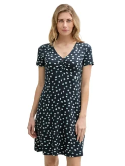 Kleid mit Raffungen navy green dots