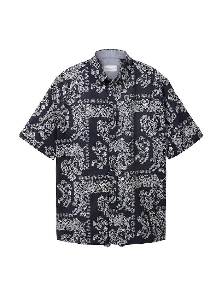 Kurzarmhemd mit Paisleyprint navy big paisley design