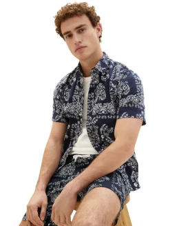 Kurzarmhemd mit Paisleyprint navy big paisley design