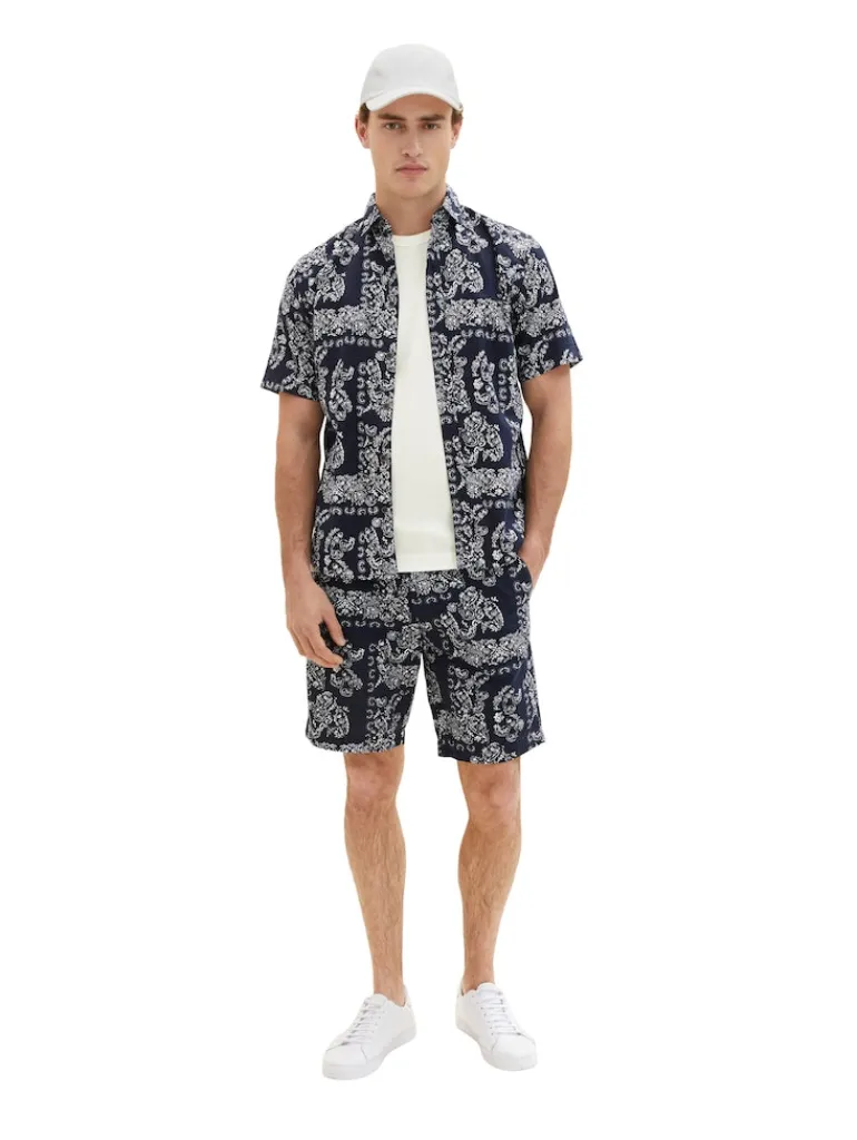 Kurzarmhemd mit Paisleyprint navy big paisley design