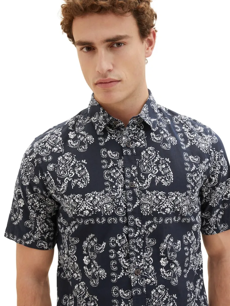 Kurzarmhemd mit Paisleyprint navy big paisley design