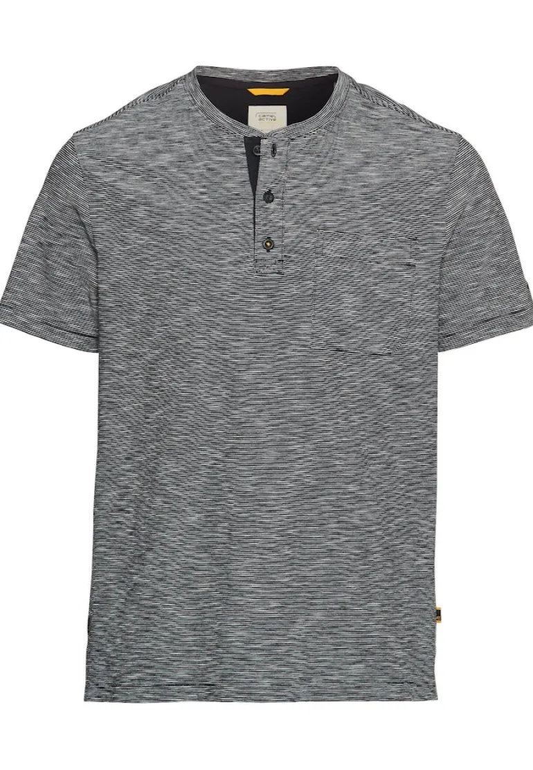 Kurzarm Henley aus reiner Baumwolle night blue