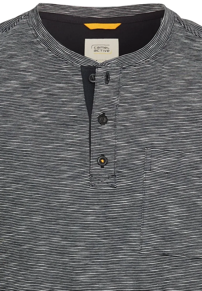 Kurzarm Henley aus reiner Baumwolle night blue