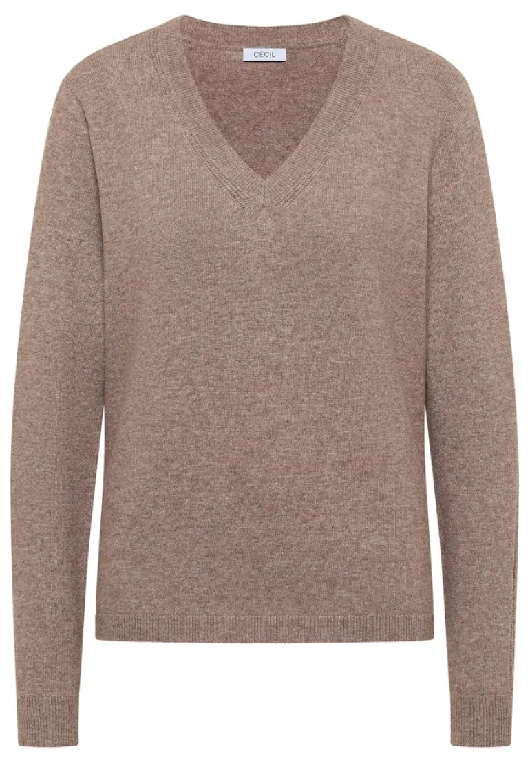 Kuscheliger V-Neck Pullover chocolate mousse melange