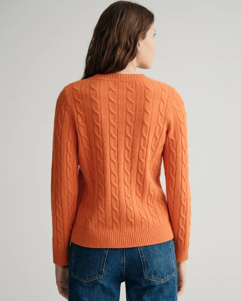 Lambswool Rundhalspullover mit Zopfmuster golden orange